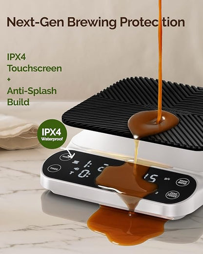 Maestri House S3 Coffee Scale with Timer, 3kg/0.1g Rechargeable Digital Scale, 3 Brew Modes, Adjustable Ratios & Flow Rate Display, Barista-Grade for Pour-Over, Espresso, French Press –White