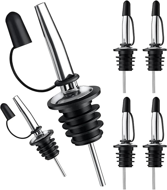 Pafusen 6 Pack Liquor Bottle Pourers, Liquor Pour Spout for Liquor Bottles, Stainless Steel Olive oil Dispenser Spout, Alcohol Pourer Spouts Dust Caps Covers Fixed, Sliver