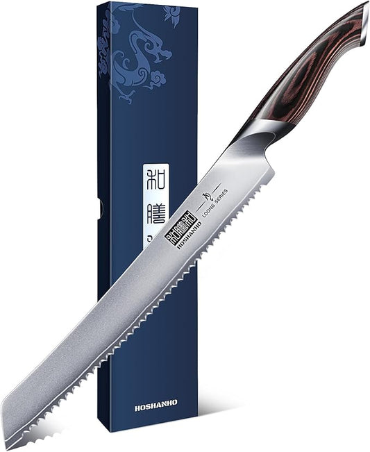 HOSHANHO Bread Knife 10 inch, Japanese High Carbon Stainless Steel Serrated Bread Knives, Professional Bread Cutting Knife for Homemade Bread