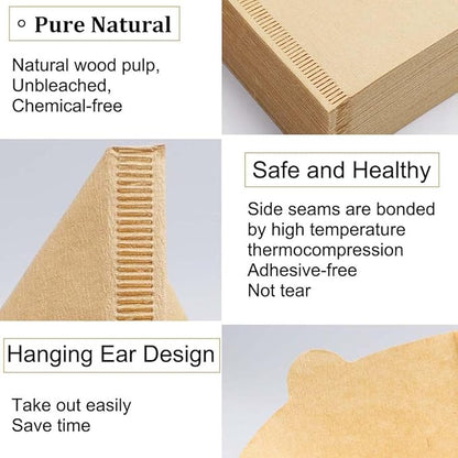 Cone Coffee Filters Size 02, 200 Count 1-4 Cups Unbleached V02 Disposable Coffee Filter Paper, Compatible with Conical Shaped Pour Over Coffee Dripper and Drip Coffee Maker