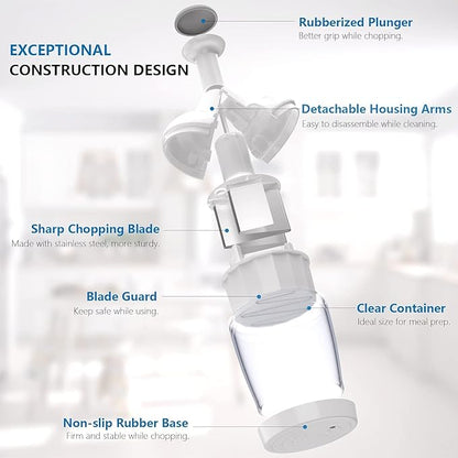 Pamperεd Chεf Food Chopper, Vegetable Chopper, Onion Chopper, Garlic Chopper, Nuts Chopper - Hand Chopper For Vegetables Salads Fruits, Nuts. Dishwasher-safe, White, Easy to Clean