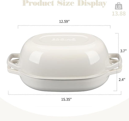 Enameled Cast Iron Oval Dutch Oven Pot with Lid, Dutch Oven for Sourdough Bread Baking, Oval Bread Pan, 7qt, White