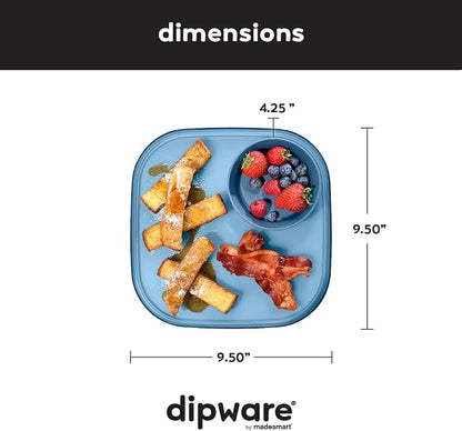 Madesmart Dipware Reusable Dining Plate/Serving Tray for Appetizers and Snacks, Food-Safe Appetizer Serving Platter with Removable Dip Bowl, Blue