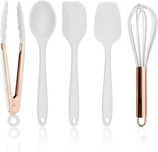 COOK WITH COLOR Silicone Cooking Utensils, Kitchen Utensil Set, Easy to Clean Silicone Kitchen Utensils, Cooking Utensils for Nonstick Cookware, Kitchen Gadgets Set, Standard, White