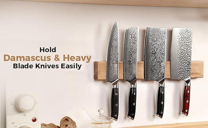 KEEMAKE Magnetic Knife Holder for Wall 16 inch Acacia Wood Knife Magnetic Strip, Powerful Neodymium Magnet Knife Hanger Knife Bar for Kitchen knives