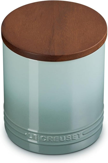 Le Creuset Signature Salt Cellar and Storage Canister with Wood Lid, 1.2 qt., Sea Salt