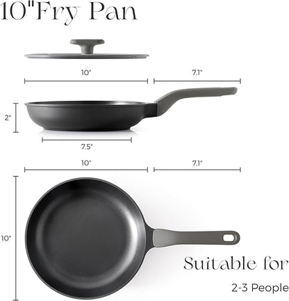 PRICUSIS Nonstick Ceramic Frying Pan with Lid, 8/10 Inch Skillet with Stay Cool Handle, Fully Coated, Induction Compatible & Oven Safe, 100% Dishwasher Safe, PTFE & PFOA Free（10 Inch, Black Sesame）