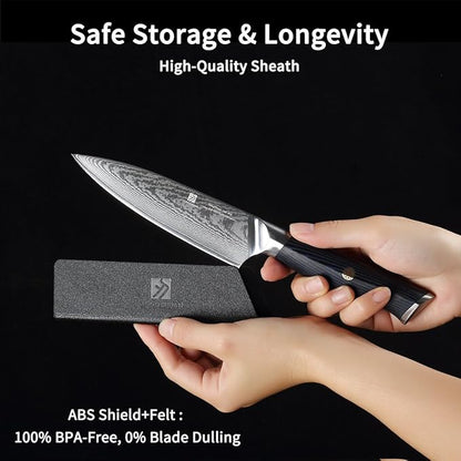 Utility Knife,5.5inch Damascus knife,67-Layer High Carbon Stainless Steel Kitchen Knife,Professiona Sharp Cutting Knives with Ergonomic Blue G10 Handle,Gift Box for Home and Kitchen Birthday Gift