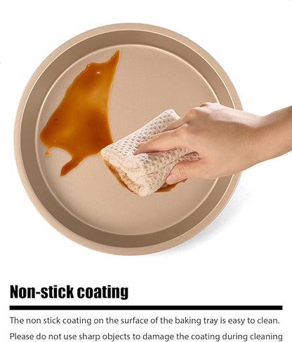 Round Cake Pans, 4 Pack 9" Nonstick Baking Cake Pans Circle Cake Pan For Birthday Wedding Christmas, Steaming Serving (Gold)