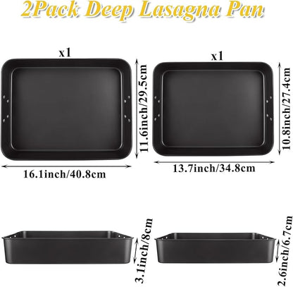 CYEAH 2 Pack Lasagna Pan Deep Baking Pan for Oven, 13.7 in & 16 inch Baking Dishes for Oven, Roasting Pan Brownie Pan with Handles, Nonstick Rectangle Cake Pans Sets for Baking Cooking, Black