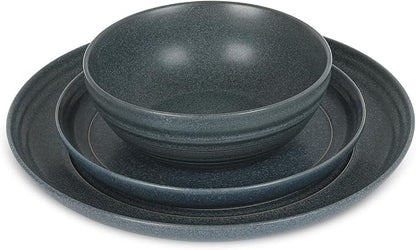 Stone Lain Elio 24-Piece Dinnerware Set Stoneware, Plates and Bowls Set, Dish Set for 8, Blue