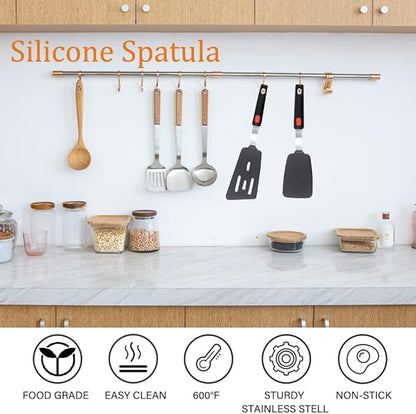 Silicone Spatula Turner Set of 2, 600°F Heat Resistant Cooking Spatulas for Nonstick Cookware, Kitchen Utensils Use Spatula Flippers Rubber Fish Spatulas Set for Egg, Cookie, Pancake, Fish, Burger