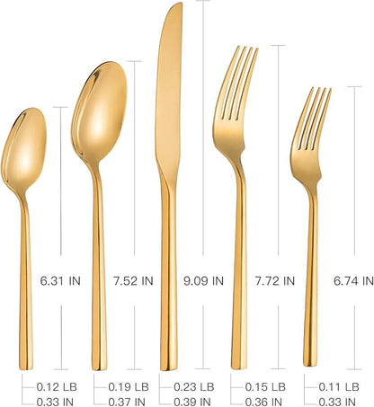 Silverware Set Flatware Set Shiny Gold Cutlery Set with Hexagon Handle Forged Stainless Steel Heavy 20 Pieces For Home Hotel Use Service for 4
