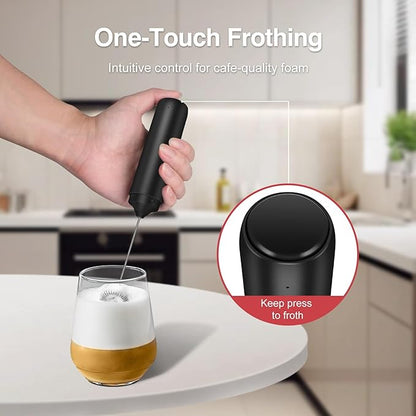Milk Frother Handheld Rechargeable, Frother Wand with Storage Cover, Drink Mixer and Foamer for Coffee, Electric Whisk for Latte, Cappuccino, Matcha, Hot Chocolate, Protein Powder