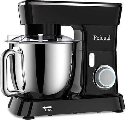 Stand Mixer, 6QT 10+P Speed Tilt-Head Kitchen Electric Mixer, Food Mixer with Stainless Steel Bowl, Dough Hook, Flat Beater, Wire Whisk, Splash Guard for Daily Use - Black
