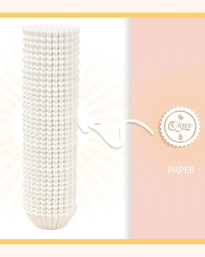 qiqee 600 Count Mini Cupcake Liners White Muffin Liners Food Grade Baking Cups Paper No Smells（Small Size）