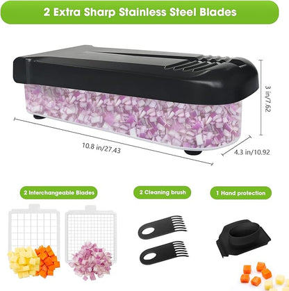 LHS Multifunctional Food Chopper - Onion, Vegetable Slicer Dicer Cutter, Potato Cutter - Veggie Chopper with Container (4 in 1, Black)