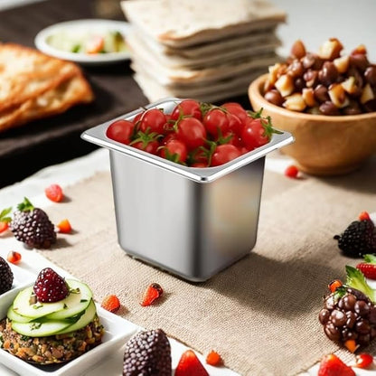 5 Pack Stainless Steel Hotel Pans，1/6 Size，6"" Deep Steam Table Pan，Commercial Food Storage Containers Stackable Metal Steamer Pan for Hotel Restaurant Buffet Party (1/6 Size x 6" Deep)