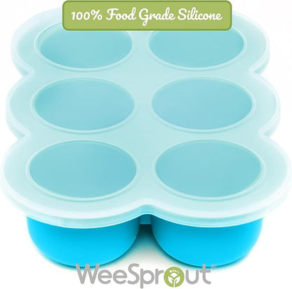 WeeSprout Silicone Freezer Tray with Clip on Lid Perfect Food Storage Container for Homemade Baby Food, Vegetable, Fruit Purees, and Breast Milk (Bright Blue, Six 3 Ounce Sections)