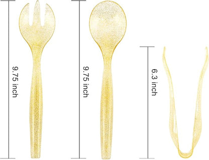 Supernal 72 pcs Plastic Serving Utensils, Gold Plastic Silverware, 24 Serving Spoons 10",24 Serving Forks 10",24 Tongs 6.3", Perfect for Birthday,Party,Wedding