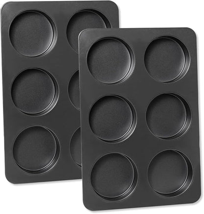 2 Pcs English Muffin Pans, 3.6 Inch Non-Stick 6 Cup Straight Side Cupcake Pan, Hamburger Bun Pan for Home/Kitchen Baking(Lid NOT Included)