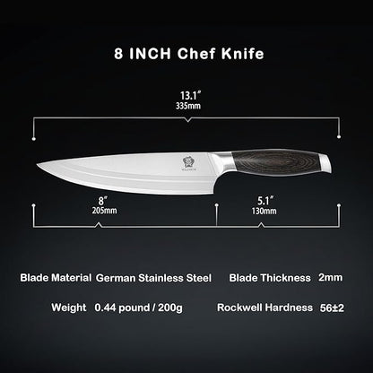 WILDMOK Chef Knife 8 Inch, German Steel Kitchen Knives Chef's Knives with Pakka Wood Handle, Gift Box