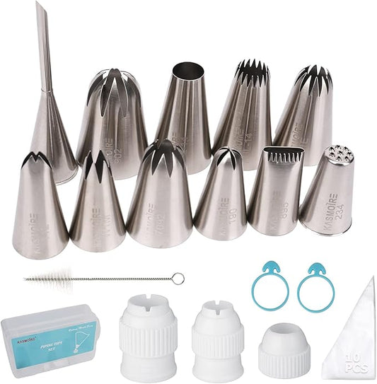 11 Pcs Extra Large Piping Tip Set,Stainless Steel Cake Decorating Icing Tips Nozzles,Professional Pastry Tips for Cupcake, Cookie and Puff
