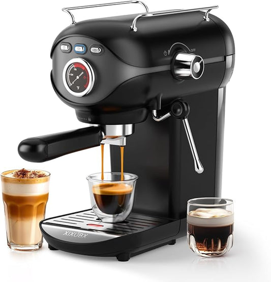 Espresso Machine, 20 BAR Pump Temperature Control, Compact Espresso Maker with Steam Milk Frother, Professional Coffee Makers for Home, Cappuccino, Latte, Gifts for Coffee Lover, Black