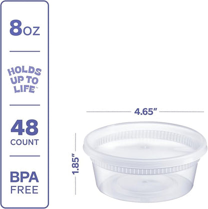GUSTO [48 Sets - 8 oz. Plastic Deli Disposable Food Storage Containers with Airtight Lids - Slime Containers (Formerly Comfy Package)