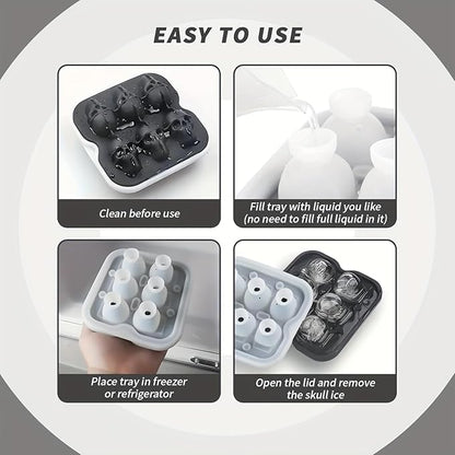 Skull Ice Cube Mold，Skull Cake Pan Silicone Mold，6-Cavity Silicone, or Halloween & Party Drinks (4 Cavity Large Mold)