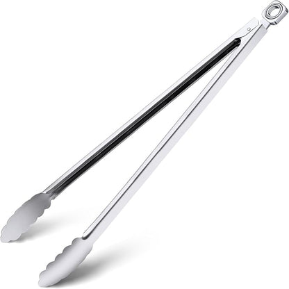 Grill Tongs - 17 Inch Extra Long BBQ Tongs, Heat Resistant Stainless Steel Kitchen Tong, Heavy Duty Metal Locking Tong for Cooking, Grilling, BBQ/Barbecue, Food (17 inch)