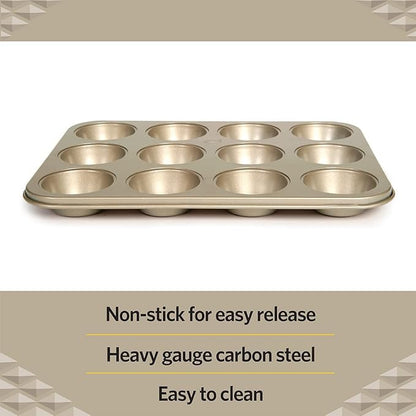 Glad Muffin Pan Nonstick - Heavy Duty Metal Cupcake Tin with Round Baking Cups, 12-Cup