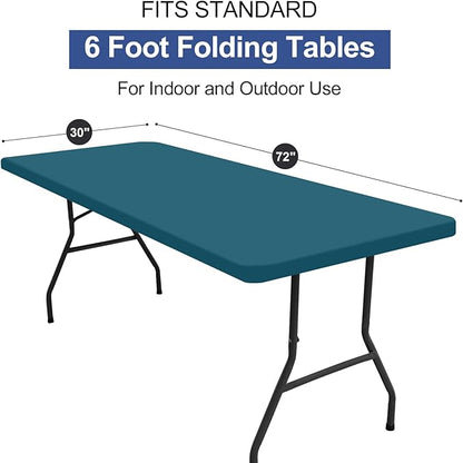 homing Rectangle Table Cloth Cover, Waterproof Polyester Elastic Fitted Tablecloth, Fits for 6 Foot Folding Tables, Washable Table Protector for Picnic, Camping, Outdoor (Peacock Blue, 30" x 72")
