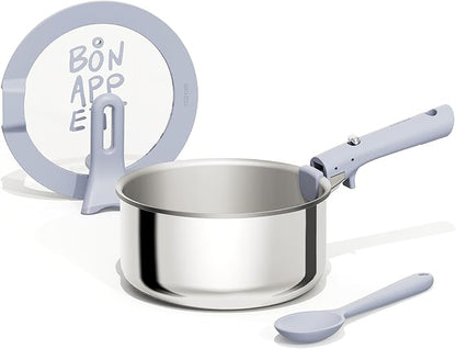 CAROTE 3QT Stainless Steel Sauce Pan with Stand-Up Lid, Nonstick Stainless Steel Pot with Detachable Handle, Non Toxic Kitchen Saucepan, Induction Kitchen Cookware, Oven Safe to 600°F