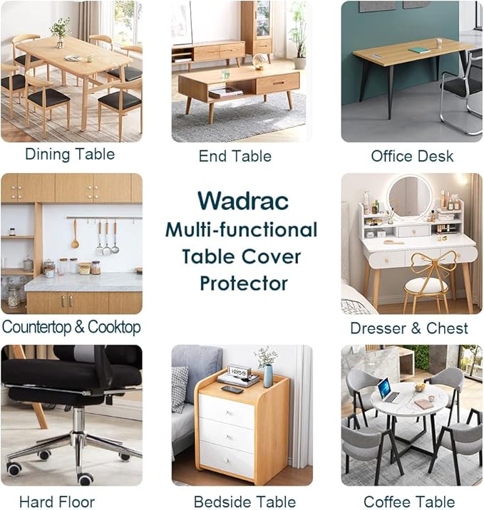 Wadrac 17x45 Inch Clear PVC Desk Pad Dining Room Table Protector Plastic Tablecloth Mat Office Desk Blotter Thick Rectangular Waterproof Odorless No-Slip Vinyl Table Cover for Wooden Glass Countertop