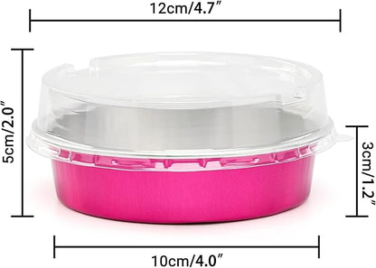 Beasea Disposable Cupcake Pans with Lids, 100 Pack 4 Inch 8oz Rose Red Aluminum Baking Foil Tins Small Round Tart Containers for Individual Dessert Muffin Cheesecake Ramekins Quiche Oven Dishes