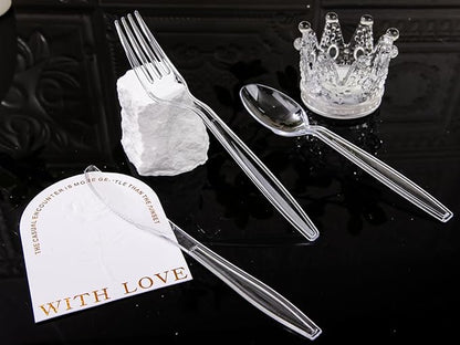 Liacere 360PCS Heavy Duty Clear Plastic Silverware, 150 Forks, 150 Spoons, 60 Knives, BPA-Free, Heat Resistant, Disposable Plastic Utensils Set, Plastic Cutlery Set, Plasticware Bulk for Party