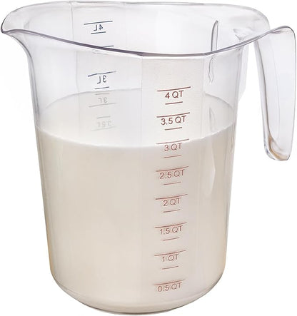DaYammi Measuring Cups 1-Piece, Unbreakable Food-Grade Plastic Measuring Cup for Dishwasher, 16-Cup Liquid Measuring Cups for Prepping, Baking, Cooking, Readable Markings, 4-Quart/4L, Clear