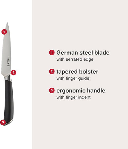 Zyliss Comfort Pro Serrated Paring Knife - Full Tang Vegetable & Bread Knife - Ice Hardened Stainless Steel Serrated Knife - Cutlery with Antibacterial Handle - Black/Stainless Steel - 4.5 Inches