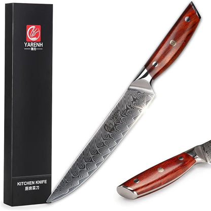 YARENH Slicing Knife 8 Inch - Damascus Chef Knife,67-Layer Steel,Ultra-Sharp Blade, Durable Edge, Rust-Resistant, Ergonomic Sandalwood Handle,Sharp Sashimi Knife