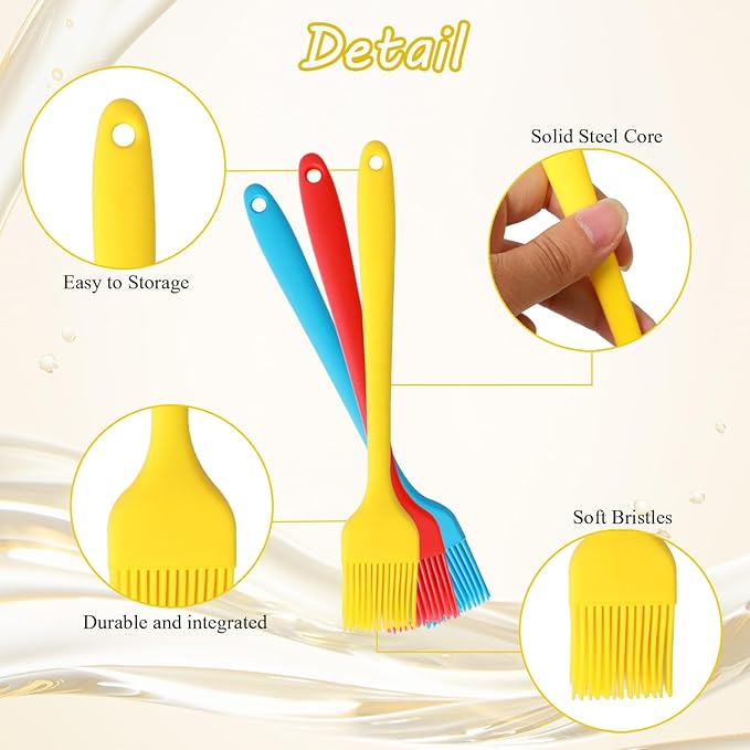 Silicone Basting Pastry Brush, Limso 3 PCS Heat Resistant Food Brush, Food Brush Suitable for BBQ Grill and Baking, Dishwasher Safe (3 Colors)