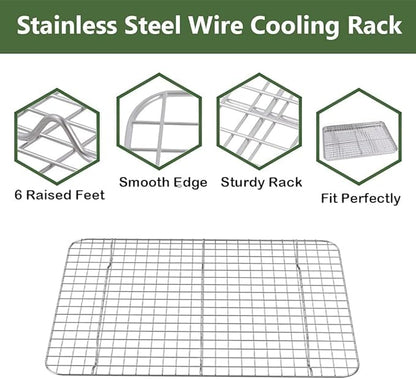 ROTTAY Baking Sheet, Half Sheet Pan with Cooling Rack Set [2 Pans + 2 Racks], Stainless Steel Baking Pan for Oven, Warp Resistant & Heavy Duty & Rust Free, Size 18 x 12 x 1 Inches