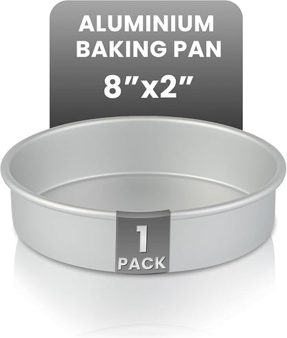 Restaurantware-Met Lux 8 x 2 Inch Straight-Sided Baking Tin, 1 Round Cake Pan - Oven-Ready, Freezable, Anodized Aluminum Round Baking Pan, Greaseproof, For Layer Birthday Cake