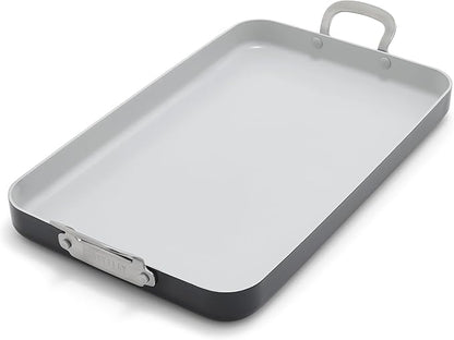 GreenPan x Bobby Flay 18" x 11" Nonstick Double Burner Griddle, PFAS-Free Ceramic Double Stovetop Skillet, Stainless Steel Handles, Dual-Use Cooking, Easy Clean Dishwasher & Oven Safe Pan, Gray