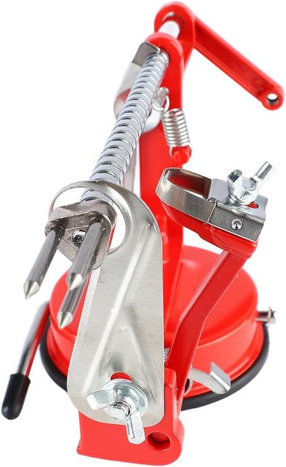 Apple Peeler Set, Stainless Steel Apple Peeler Slicer Corer, 3 in 1 Peel the Fruit, Slice it and Small Pieces with Suction Cup Base (Red)
