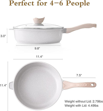 Kordisen Nonstick Ceramic Deep Frying Pan, 11 Inch Non Toxic Skillet with Lid, Healthy Jumbo Cooker, Saute Pan for Cooking, Induction Cookware, PFOA & PFAS Free