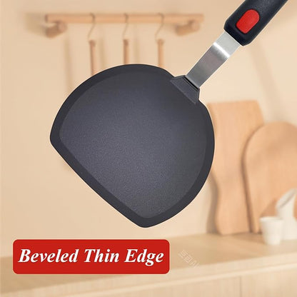 Silicone Spatula Turner, Wide Pancake Spatulas for Nonstick Cookware Pan, Heat Resistant 600°F, Thin Flexible Cooking Spatula for Kitchen Use, Flipper for Omelette Egg Fish, Dishwasher Safe, Black