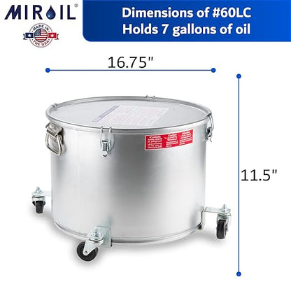 MirOil 7 Gallon Oil Disposal Caddy with Caster Wheels, USA Made Deep Fryer Grease Bucket Pot with Lid Lock & Lock Clip, 55Lb. Frying Oil Disposal Storage Container, Filtering Hot Cooking Grease - 60LC