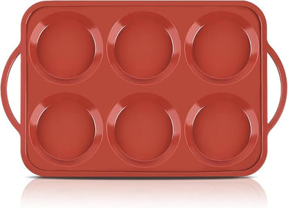 JOERSH 4 Inch Jumbo Silicone Muffin Top Pan with Metal Frame, Non Stick Silicone Egg Mold for Oven, Large Whoopie Pie Baking Pan for English Muffin, Breakfast Sandwich, Egg Bite, Hamburger Bun Tart