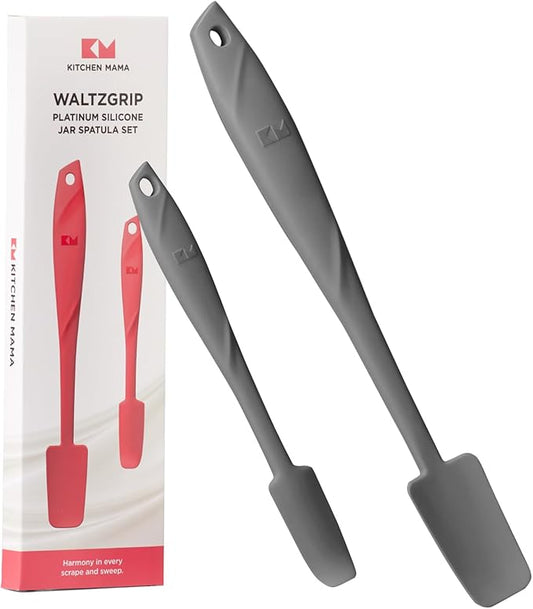 Kitchen Mama WaltzGrip Platinum Silicone Jar and Can Spatula Utensil Set: Heat Resistant, Nonstick Scraper, Scooping, Perfect for Smoothies, Jam, Cream, Butter, Dishwasher Cooking Gadget (Metal Gray)